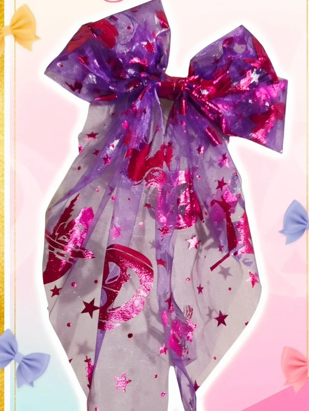 Sheer Purple & Pink Star Moon Hair Bow